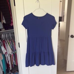Blue Short Sleeve Tiered Dress